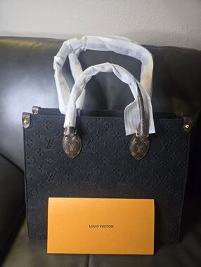 Black Embossed Textured Monogram Tote